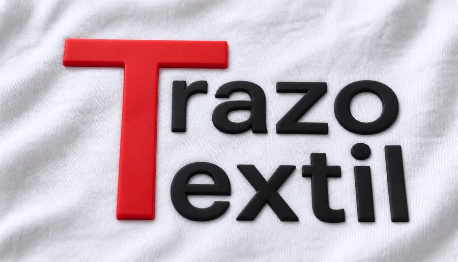 El logotipo de Trazo Textil en silicón moldeado, con relieve y acabado liso, sobre tela blanca